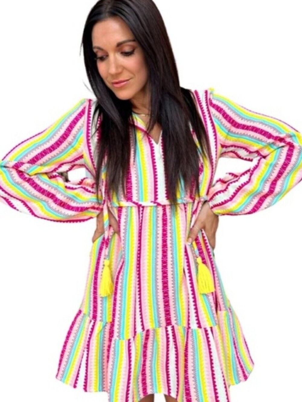 SLV Sur La Vague Jovie Anywhere Mini Dress One Size Boho Striped Multicolor Knit